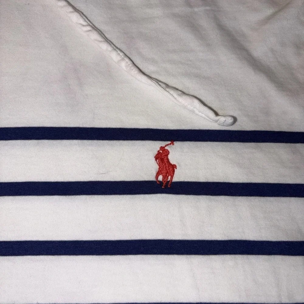 Polo Ralph Lauren Hooded Striped Shirt Mens Medium‎ White Blue Pony Logo Hoodie
